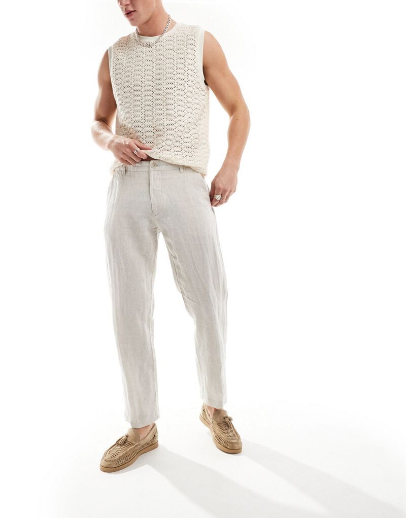 

Бежевые льняные костюмные брюки узкого кроя Selected Homme
