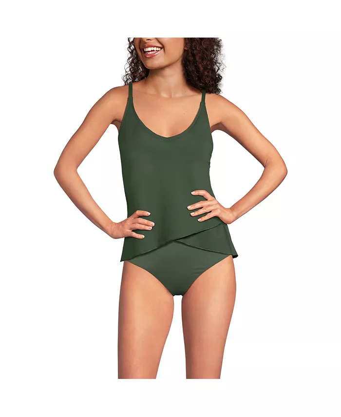 

Женский топ-танкини с тюльпановым подолом и чашкой DDD Lands' End, зеленый