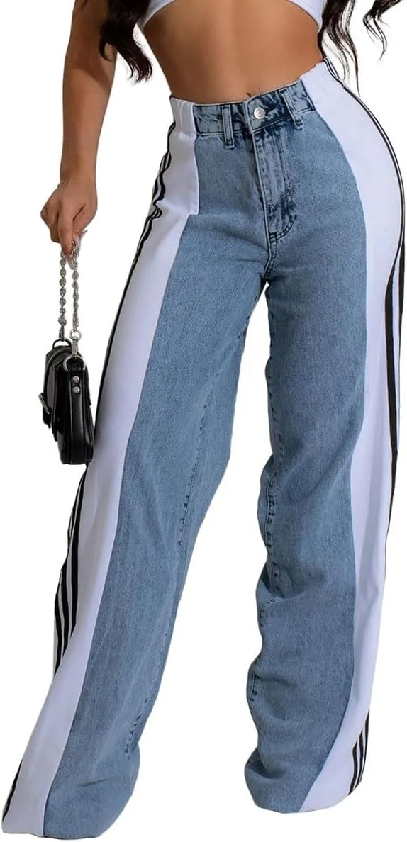 

Женские джинсы wide leg с пачворком и полосками high waist knowfashionstyle