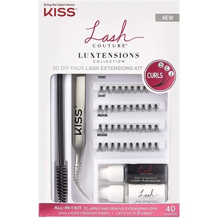 

Lash Couture Luxtensions Collection 3D Набор для наращивания искусственных ресниц своими руками с пучками ресниц, клеем, прецизионным пинцетом, щеточкой для туши Spoolie и средством для снятия, Kiss
