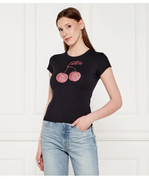

Футболка с волнистым вишневым принтом Slim fit Guess Jeans, черный