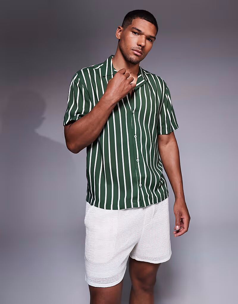 

Рубашка ASOS DESIGN Regular Revere в зеленую полоску