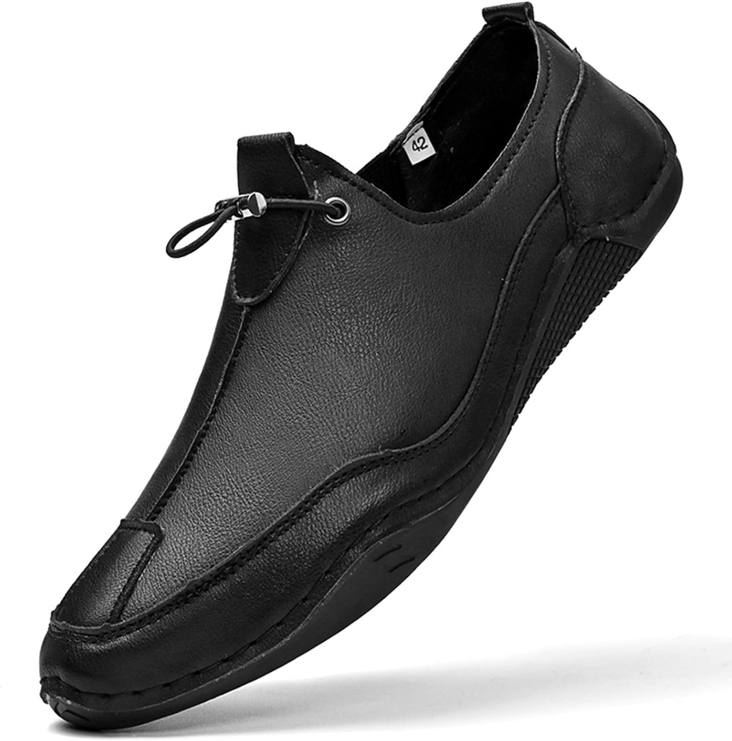 

Мужские кожаные слипоны лоферы с мягкой подошвой, противоскользящие, повседневные, с круглым носком, легкие походные туфли Generic, черный