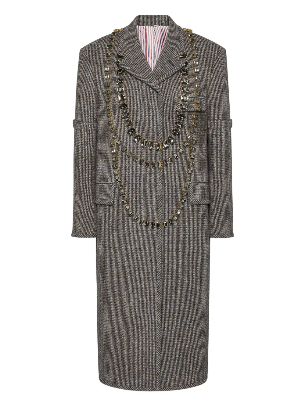 

Клетчатое пальто Trompe l'Oeil с кристаллами Thom Browne, серый