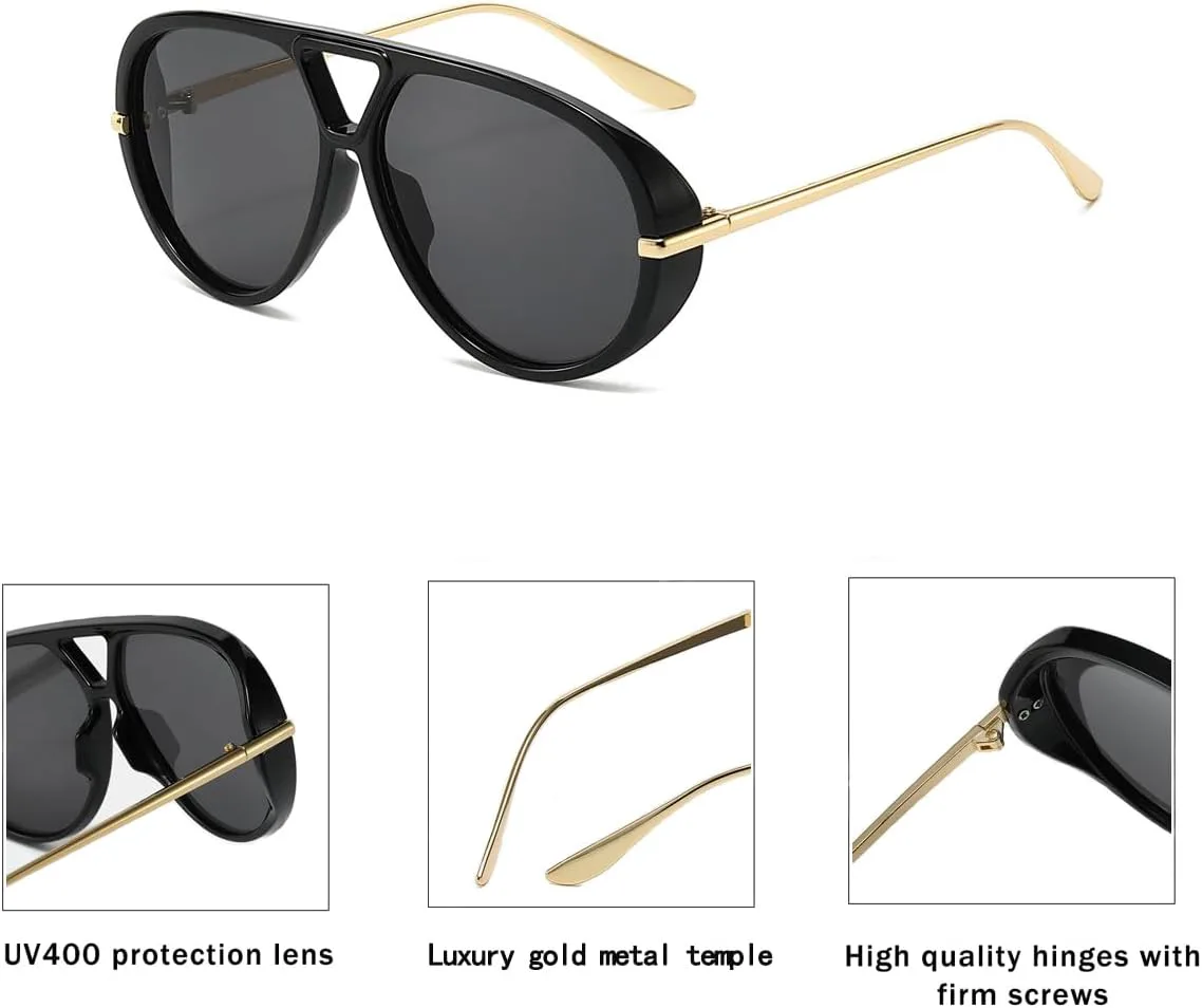 

Модные солнцезащитные очки-авиаторы OSAGAMA большого размера для женщин и мужчин, роскошные винтажные очки в стиле ретро с металлическим щитком, Black/Grey