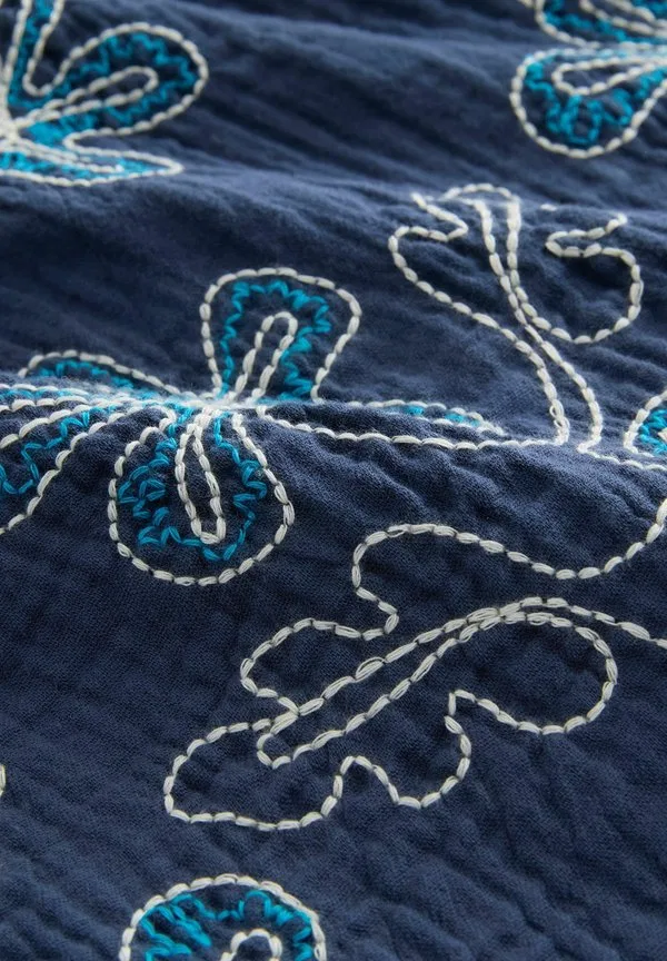 Рубашка стандартного кроя с коротким рукавом и отложным воротником Next, Dark Blue Embroidery Flowers — фото 2
