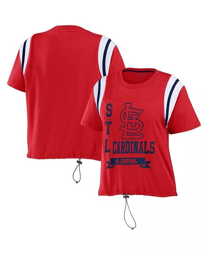 

Женская красная потертая футболка St. Louis Cardinals с застежкой-молнией в цветных блоках WEAR by Erin Andrews