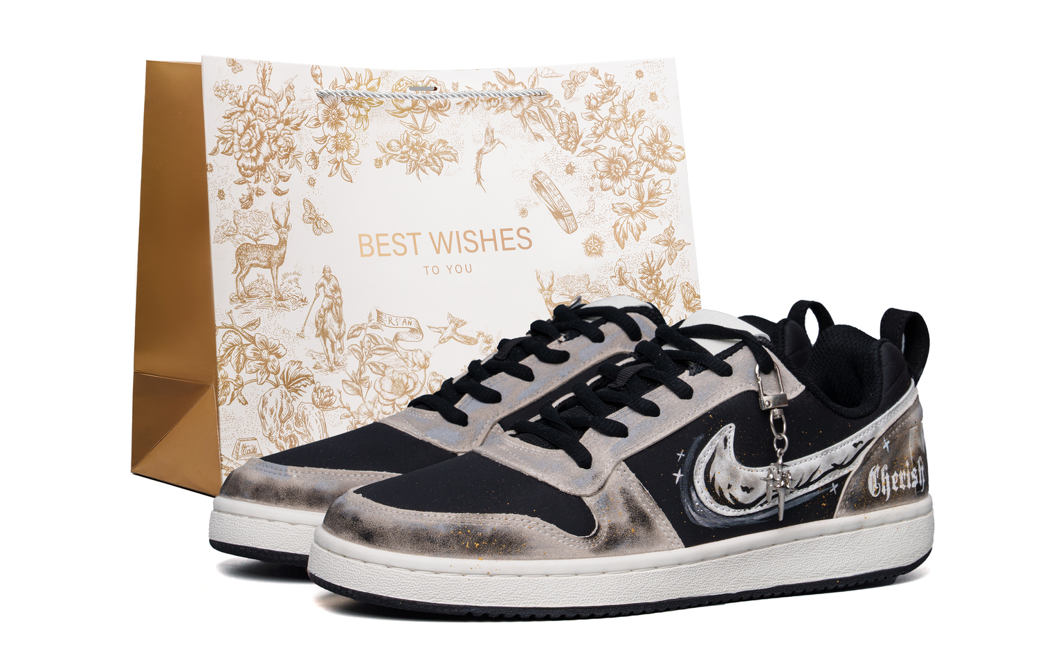 

Nike Кроссовки Court Borough Fashion Trend Cushioning Impact Resistance Slip Resistant Low top Skateboard Shoes мужские черно-серые