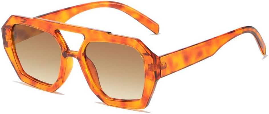 

Ретро солнцезащитные очки с двойной перемычкой для женщин, модные очки с прозрачными линзами Ocean, трендовые солнцезащитные очки Polygon с защитой от УФ-излучения UV400 для мужчин TKKTLLT, Amber Tea Gradient