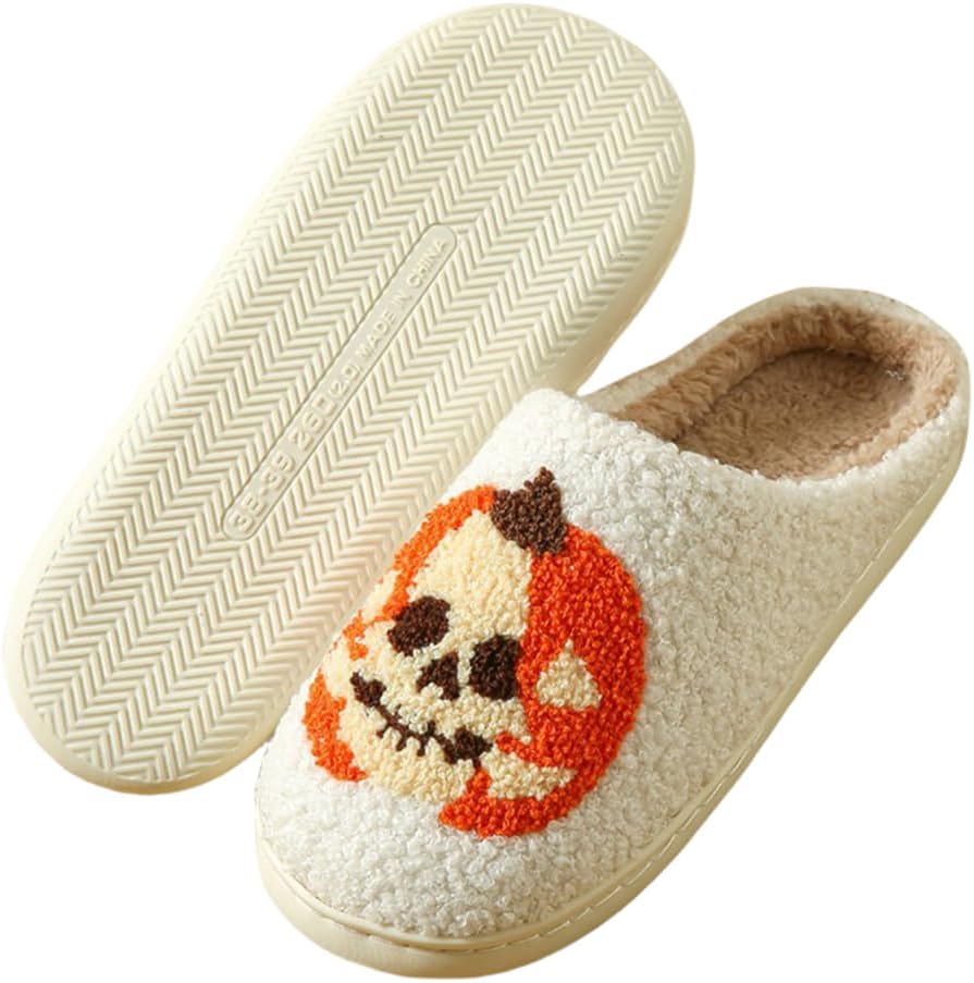 

Домашние тапочки HiGropcore на Хэллоуин для женщин и мужчин, милые и жуткие осенние тапочки, уютные плюшевые теплые тапочки для дома, для улицы и дома, белый