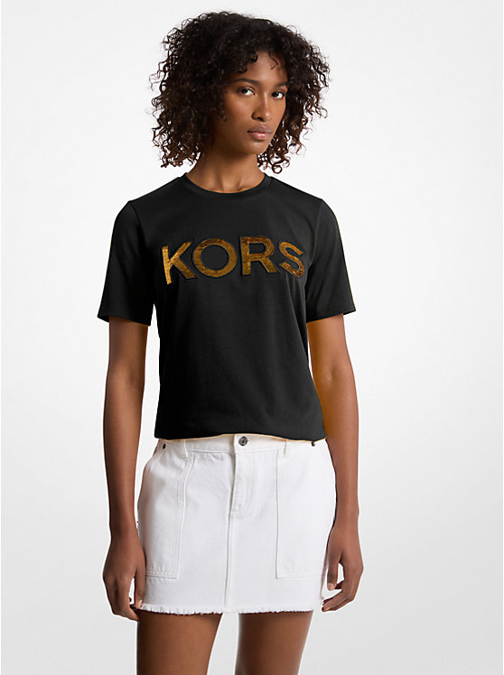 

Футболка из хлопка с логотипом, расшитым пайетками Michael Kors, черный