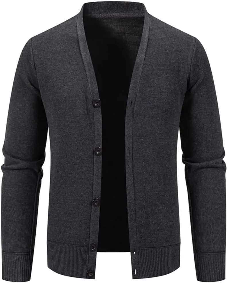Мужской свитер Slim Fit на флисе с пуговицами