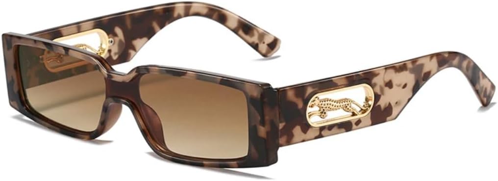 

Модные прямоугольные солнцезащитные очки для женщин, конфетные цвета, градиентные оттенки, защита от УФ-излучения UV400, винтажный дизайн, металлическая отделка UATXTAU, Leopard Tea Gradient