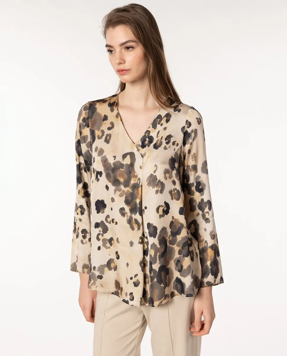 

Женская блузка из атласа с анималистичным принтом и складкой спереди Naulover, светло-коричневый