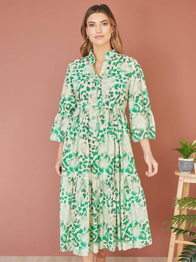 

Платье-рубашка миди broderie anglaise с животным принтом Yumi, зеленый
