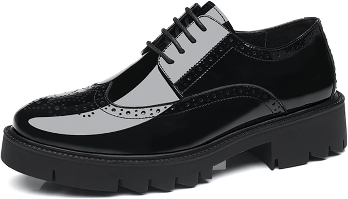 

Мужские туфли-оксфорды на платформе с крыльями (Brogue), круглый носок, дышащие, на шнуровке, с массивным каблуком, кожаные, деловые, с увеличивающей рост антискользящей подошвой для работы, офиса и свадеб Nsneond, черный