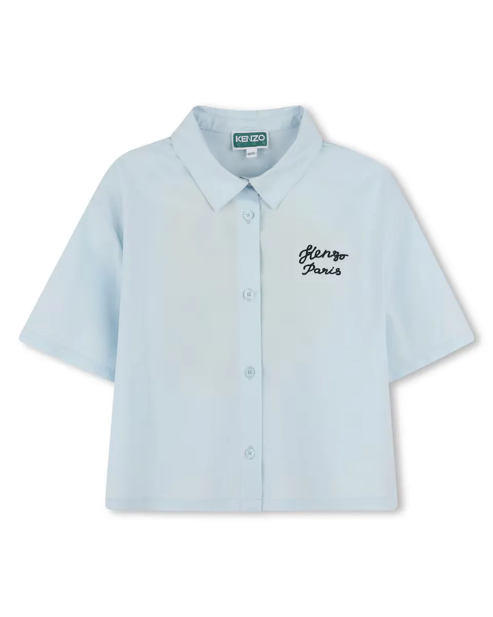 

Хлопковая рубашка для девочки с вышивкой на спине Kenzo Kids, голубой