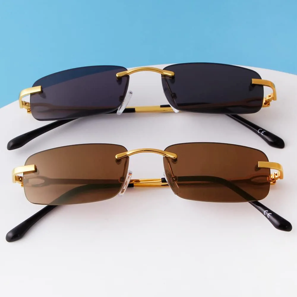 

Солнцезащитные очки JUDOO в стиле ретро, ​​без оправы, прямоугольной формы, для мужчин и женщин, модные очки без оправы с тонированными линзами, Gold/Gradient Brown