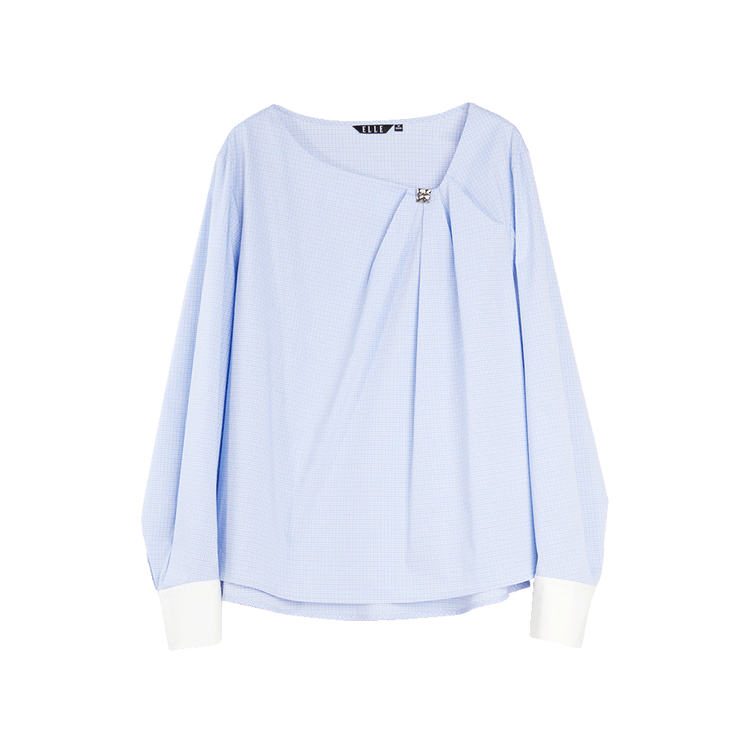

ELLE Рубашка Women's Blue Plaid с асимметричным воротником