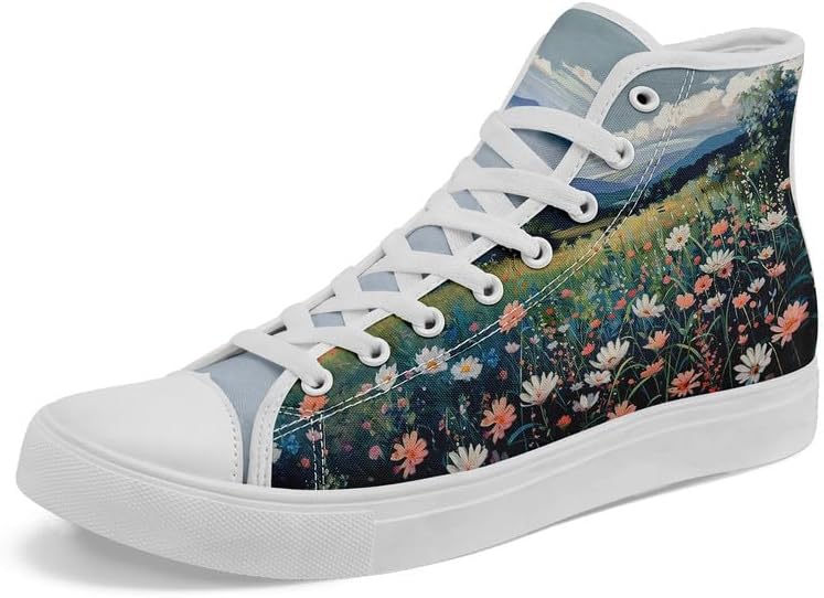 

Унисекс модные высокие кеды на шнуровке из хлопка с цветочным принтом, повседневная обувь для ходьбы и тенниса, дышащие, для весны и лета Awsole, Floral Pattern Shoes20