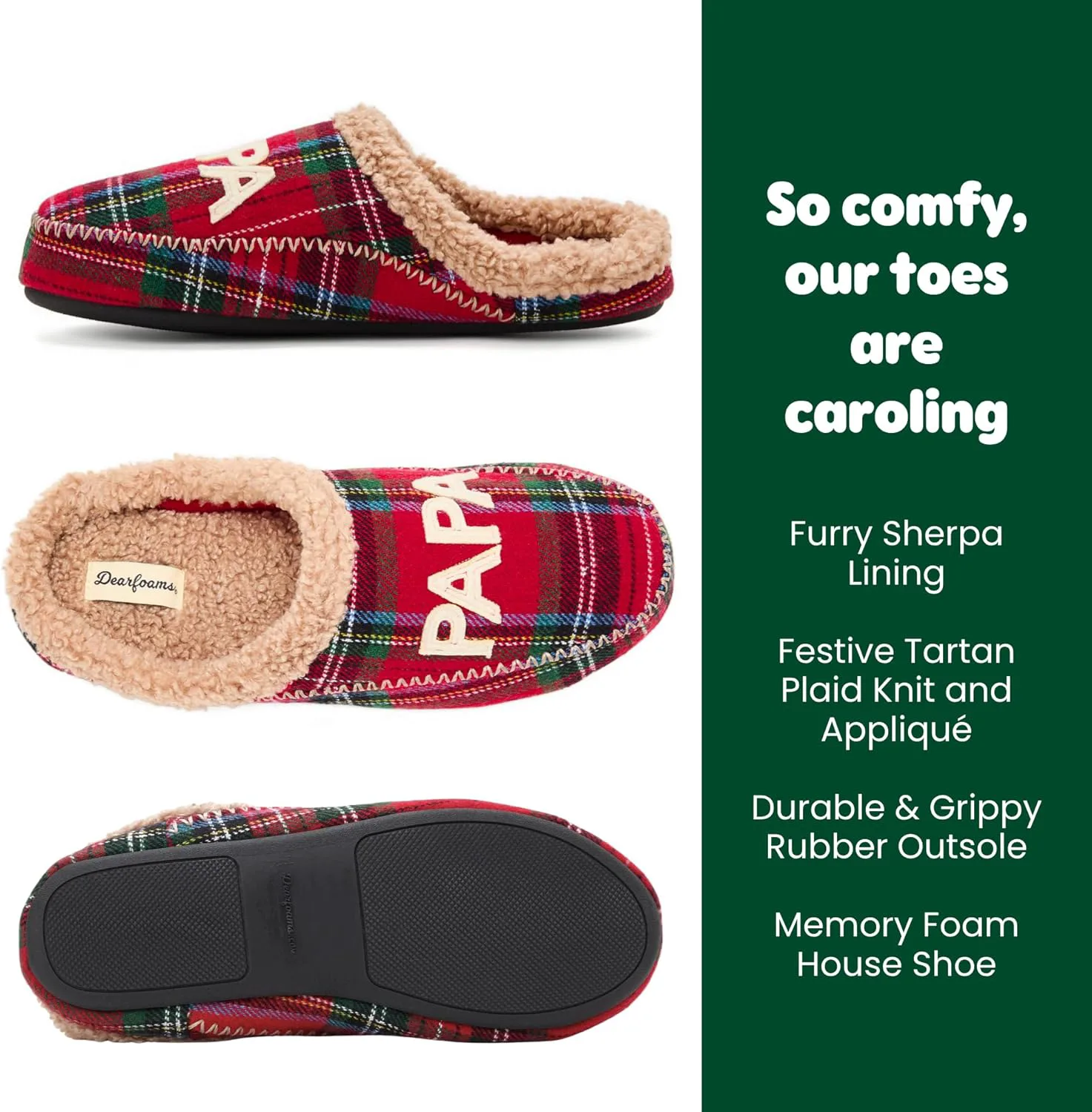 Мужские тапочки Dearfoams Matching Family Holiday Papa Bear с вышивкой, отделка шерпой, модель Moc Toe, красный — фото 4