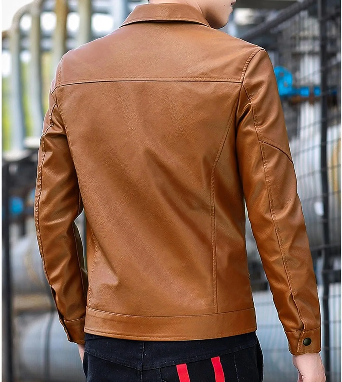 Мужская куртка-бомбер из искусственной кожи с лацканами, молнией и Slim Fit Generic, желтый — фото 3