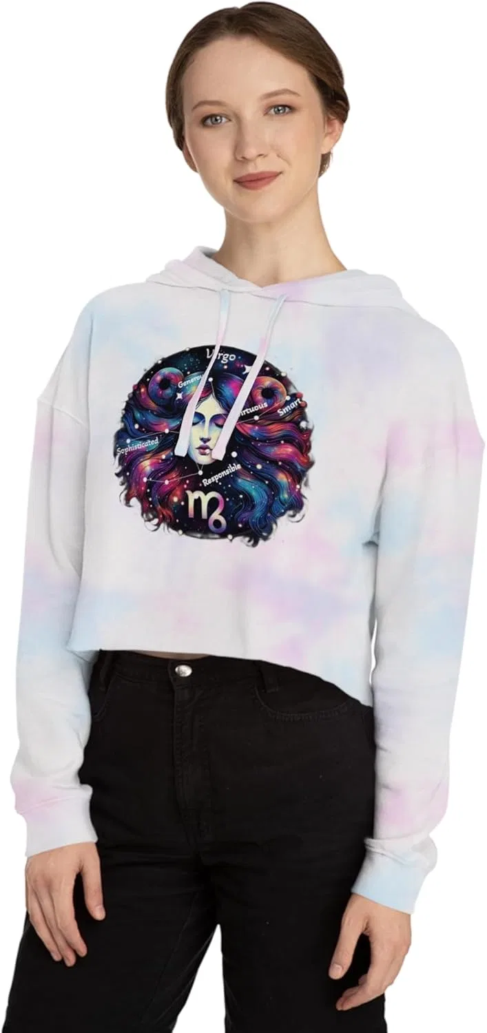 Кроп худи со знаком зодиака Дева GENERIC, Tie-Dye Cotton Candy — фото 3