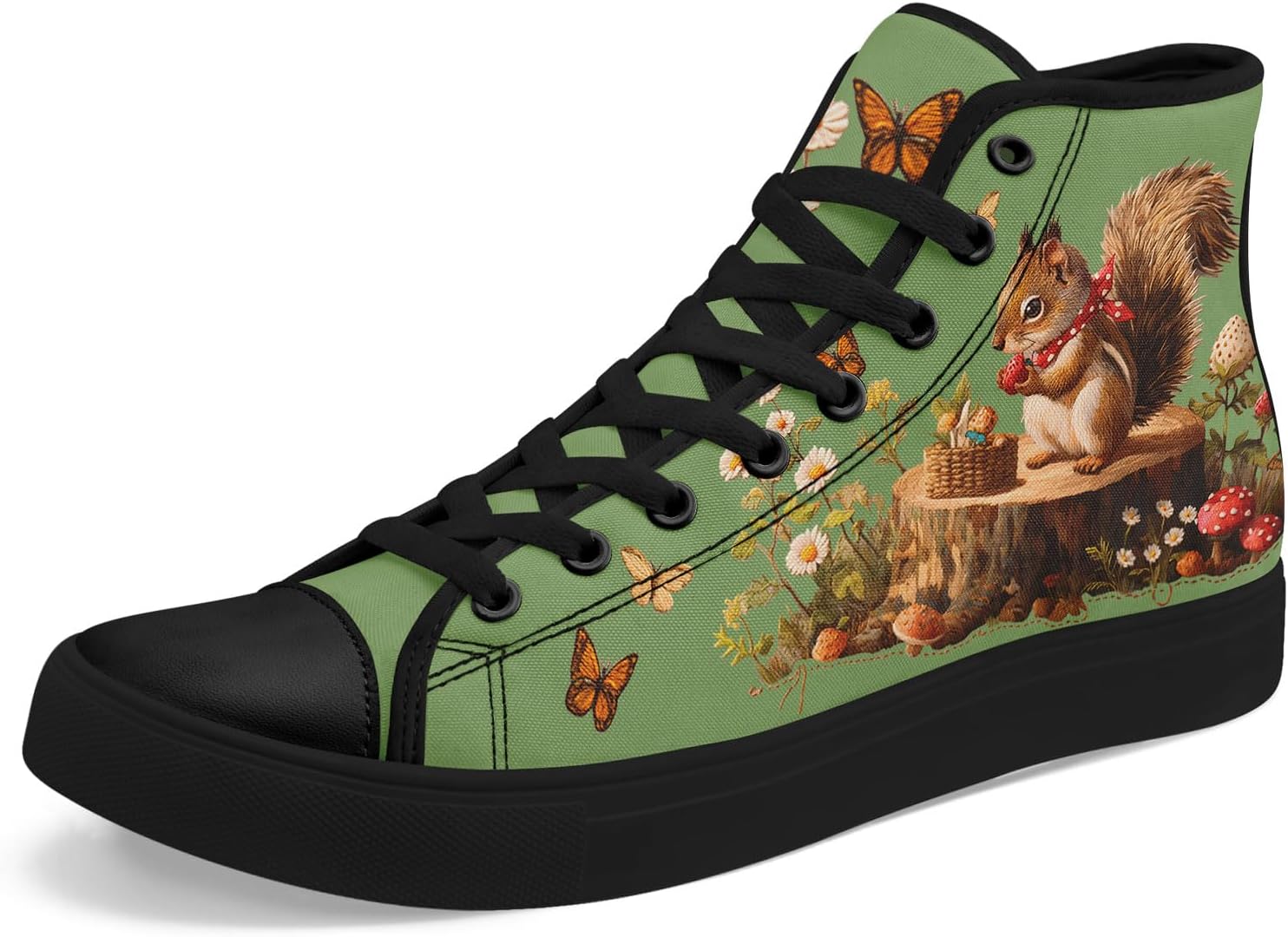 

Высокие кеды на платформе AWSOLE из канвы для женщин и мужчин, черные, винтажные, с принтом лесных животных, грибов и птиц, легкие повседневные тапочки из канвы