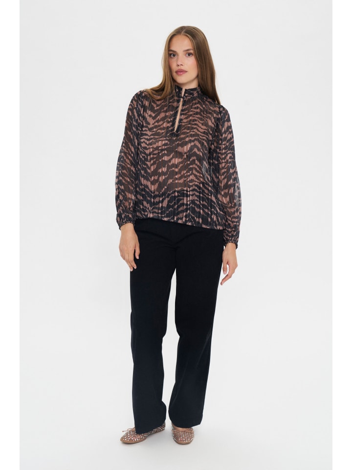 

SAINT TROPEZ Блузка с длинными рукавами NestaSZ, свободного кроя, черного цвета с контрастными штрихами