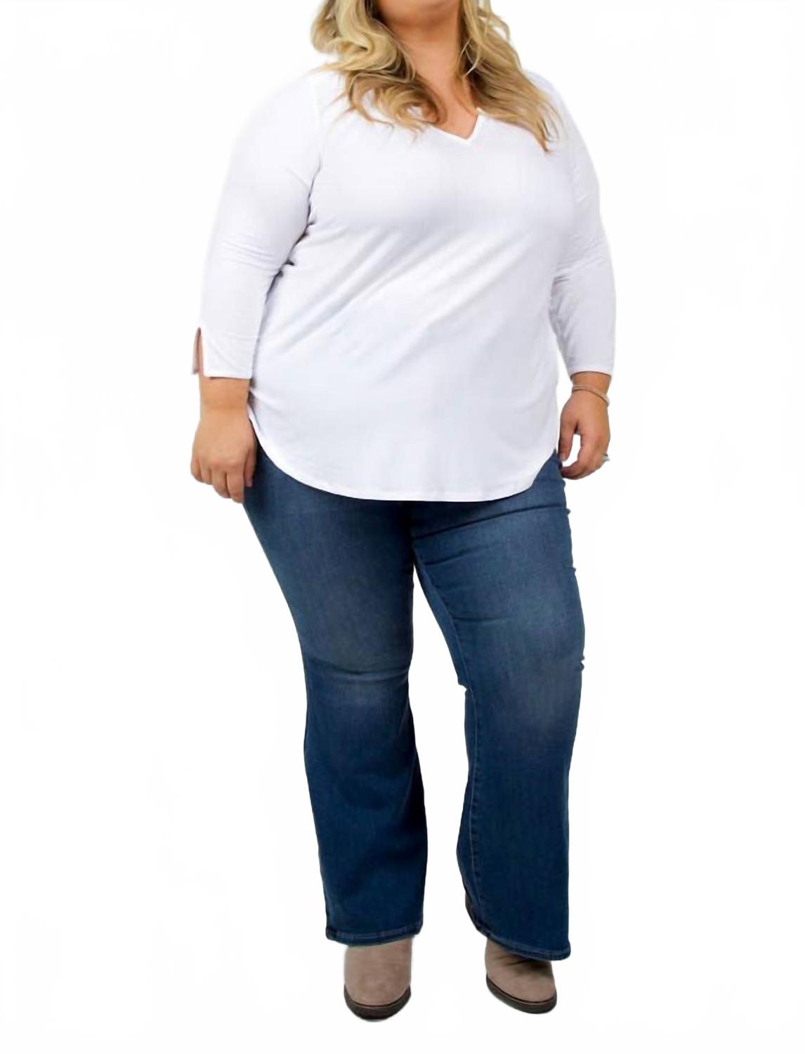 

Идеальная футболка с длинным рукавом и V-образным вырезом плюс размера в белом цвете NYDJ