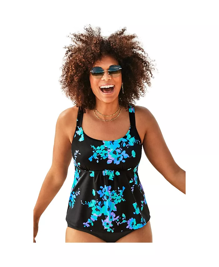 

Женский топ-танкини с расклешенным низом Swimsuits for All, синий