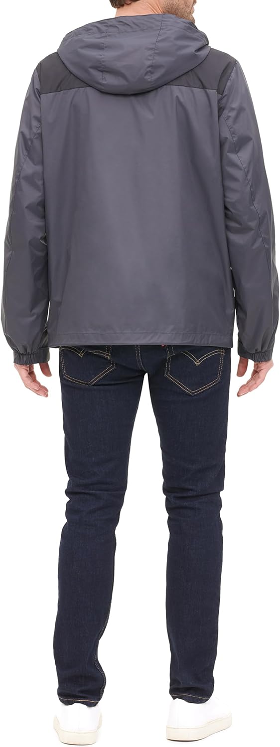 Мужская легкая дышащая водонепроницаемая куртка с капюшоном Tommy Hilfiger, Charcoal/Black Colorblock — фото 3