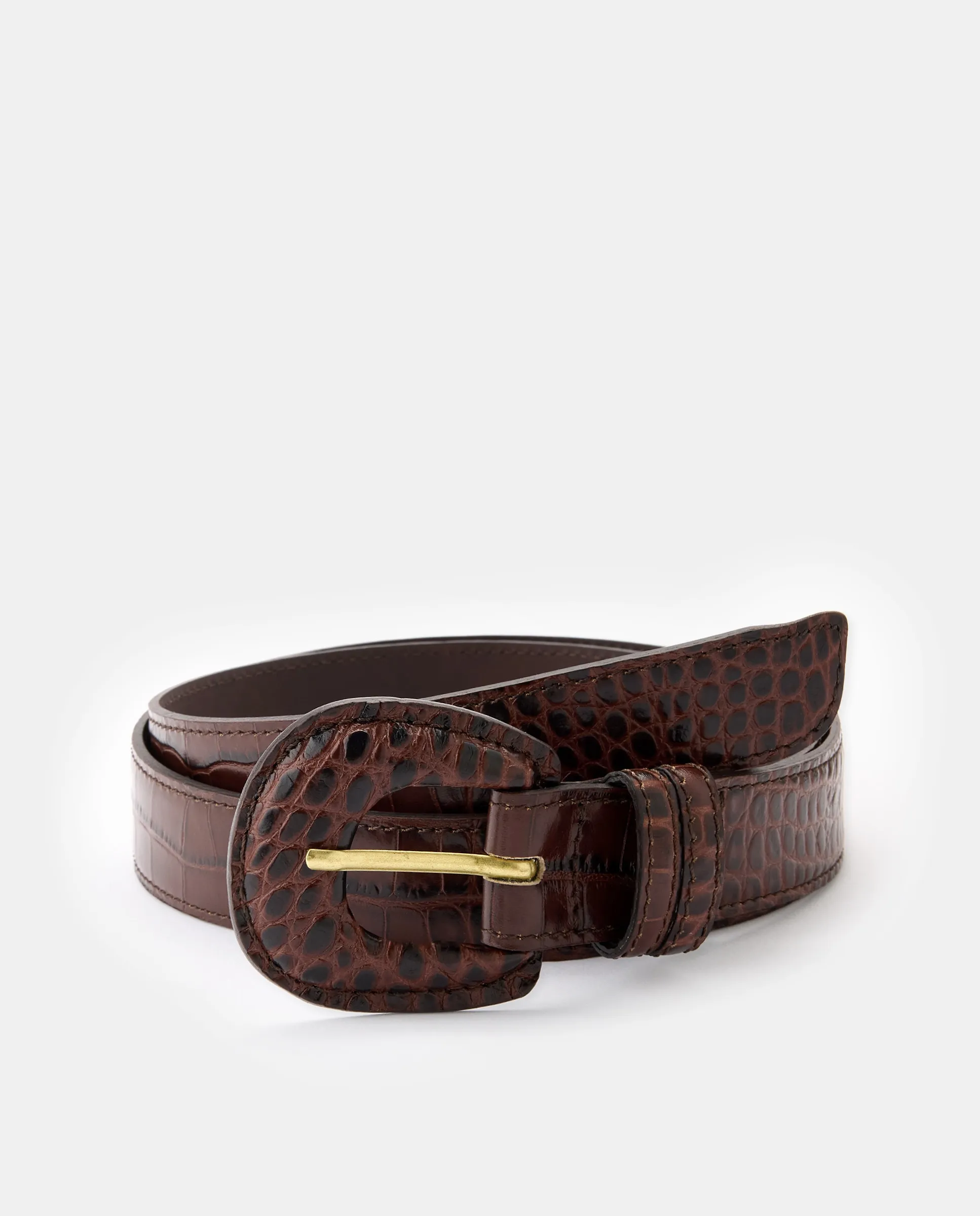 

Ремень из тисненой кожи с пряжкой в чехле El Caballo, коричневый