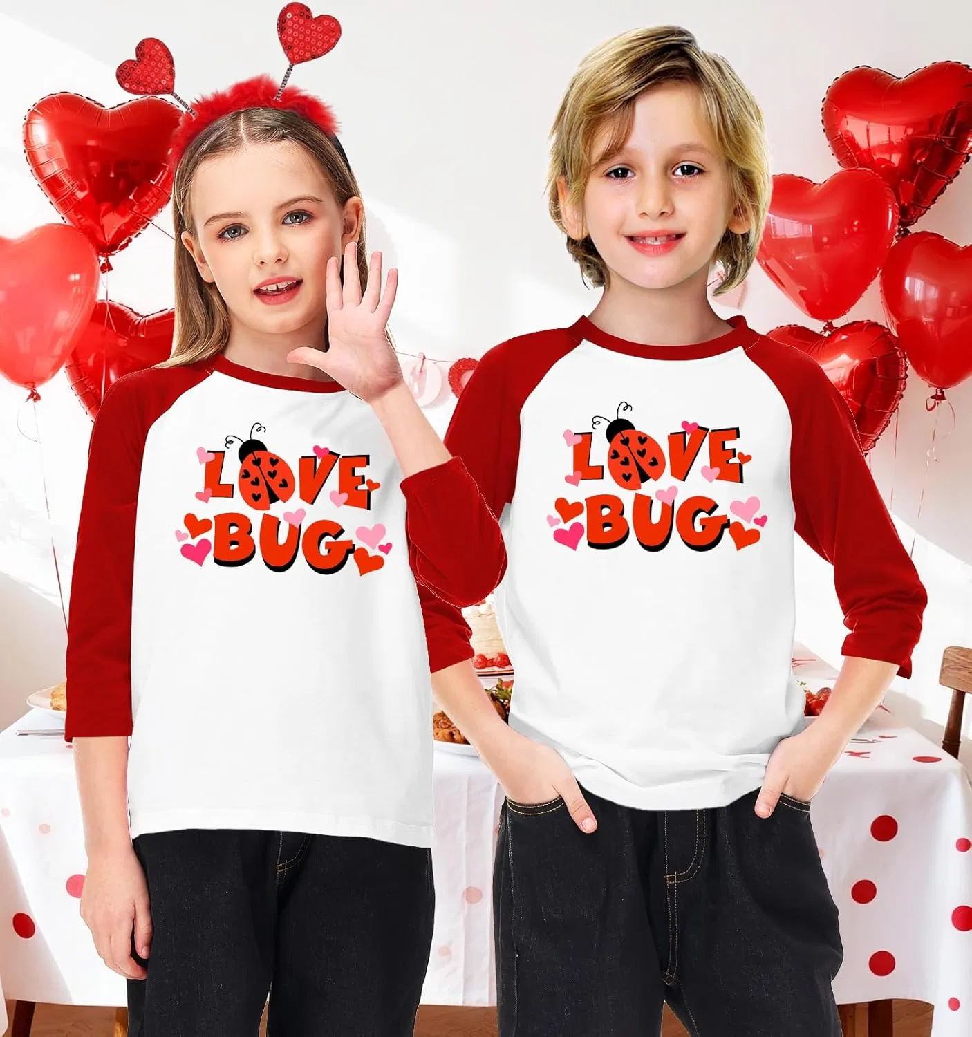 Детская футболка с принтом Remimi Love Bug, 3/4 реглан — фото 3