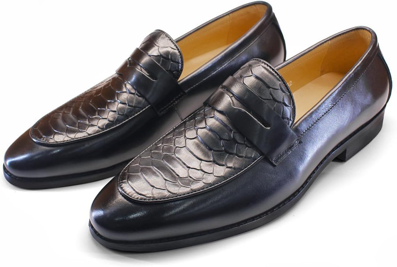 

Мужские лоферы Santimon из кожи с принтом змеи, роскошные ручной работы, повседневные и деловые с ремешком для монетки, для бизнеса и свадеб, черный