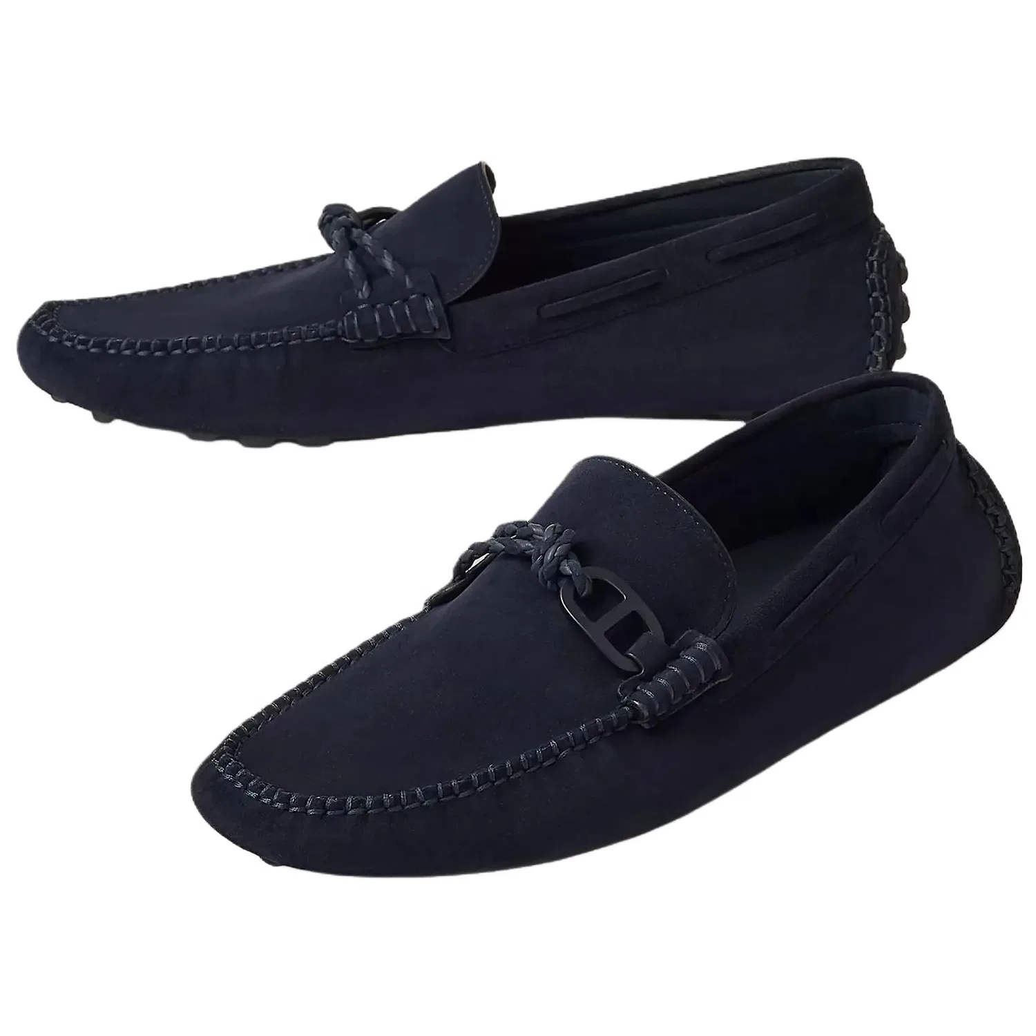 Лоферы Gommino с рантом мужские Marine Blue Hermes — фото 4