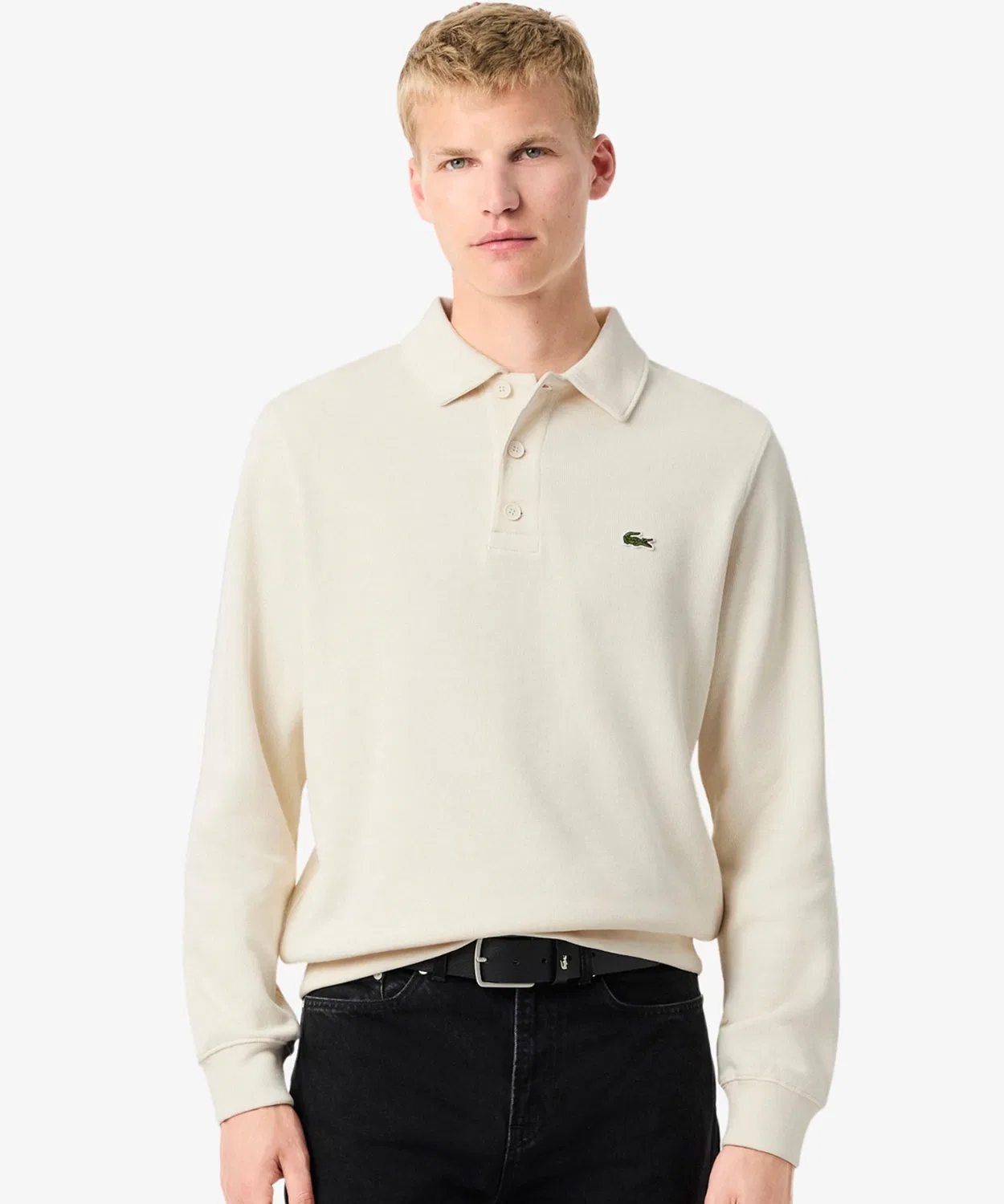 Поло Lacoste с длинным рукавом, Классический крой, Офф-белый