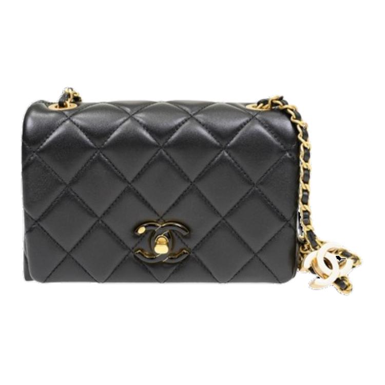 

CHANEL Сумка через плечо из овчины, женская, черная, Trumpets