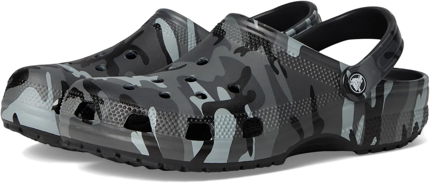 Crocs Унисекс, взрослые, классические сабо, сезонный графический принт, деревянные туфли, черный/серый
