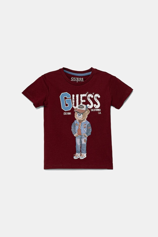 

Детская хлопковая футболка Guess, бордовый