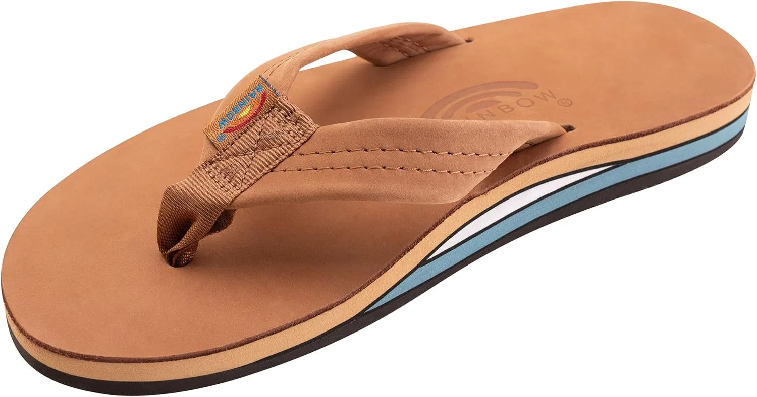 Сандалии с поддержкой стопы, из натуральной кожи, Rainbow, Tan/Blue Rainbow Sandals