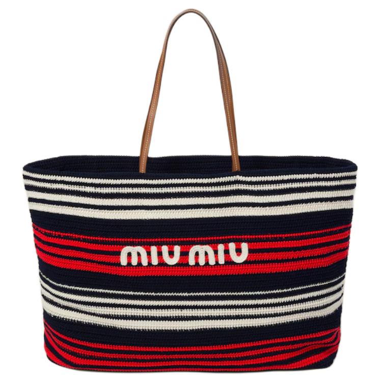 

Сумка-шоппер из ткани Женская Синяя и Красная и Белая MIU MIU