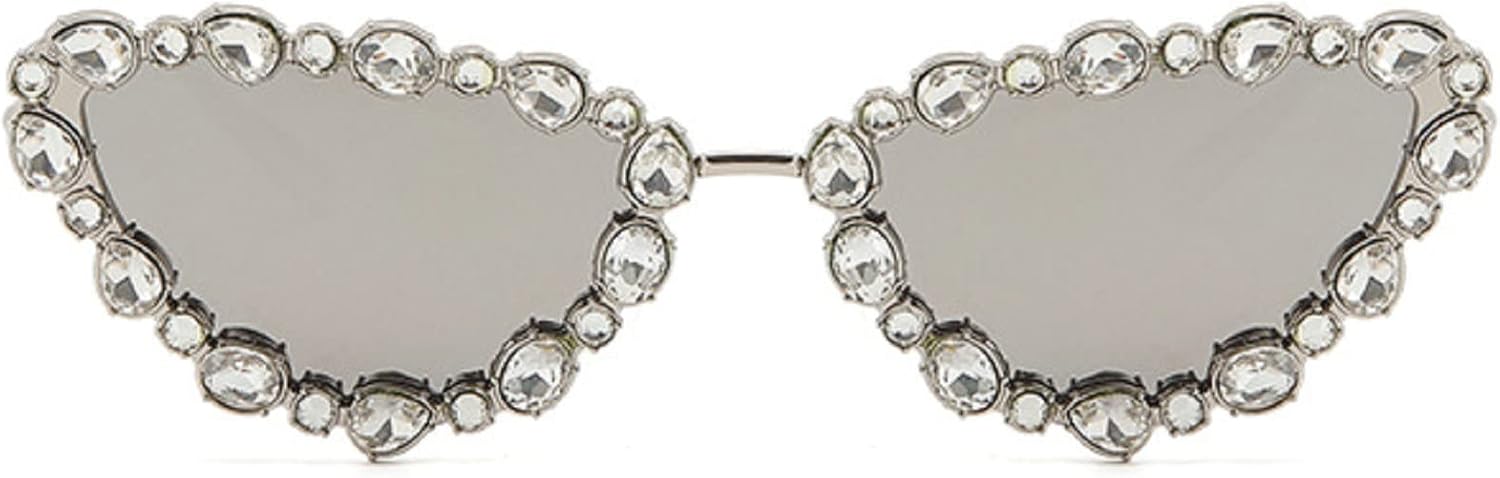 

Ретро-солнцезащитные очки «кошачий глаз» со стразами, винтажная металлическая оправа, бриллиантовые очки, блестящие солнцезащитные очки для женщин и девушек для вечеринок mincl, Silver