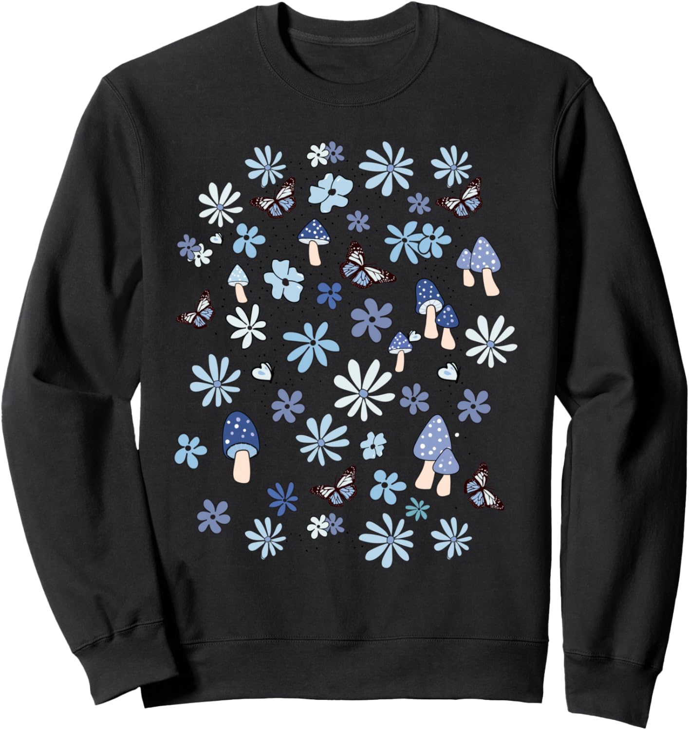 

Синие цветы, бабочки и грибы, эстетика коттеджкора, толстовка Flower Aesthetic