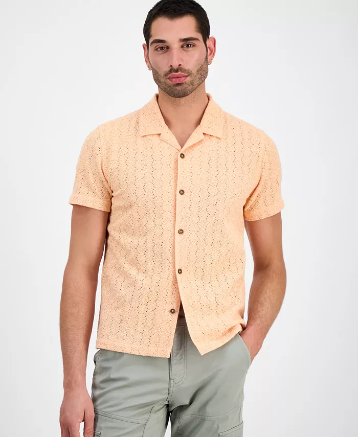 

Мужская короткая рубашка с коротким рукавом Wesley в стиле крючком GUESS, оранжевый