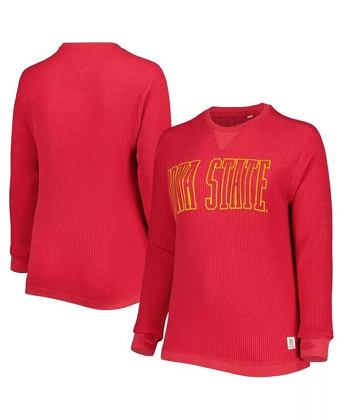

Женская футболка Cardinal Iowa State Cyclones Surf размера плюс Southlawn вафельной вязки, термостойкая футболка с длинными рукавами и длинными рукавами Pressbox
