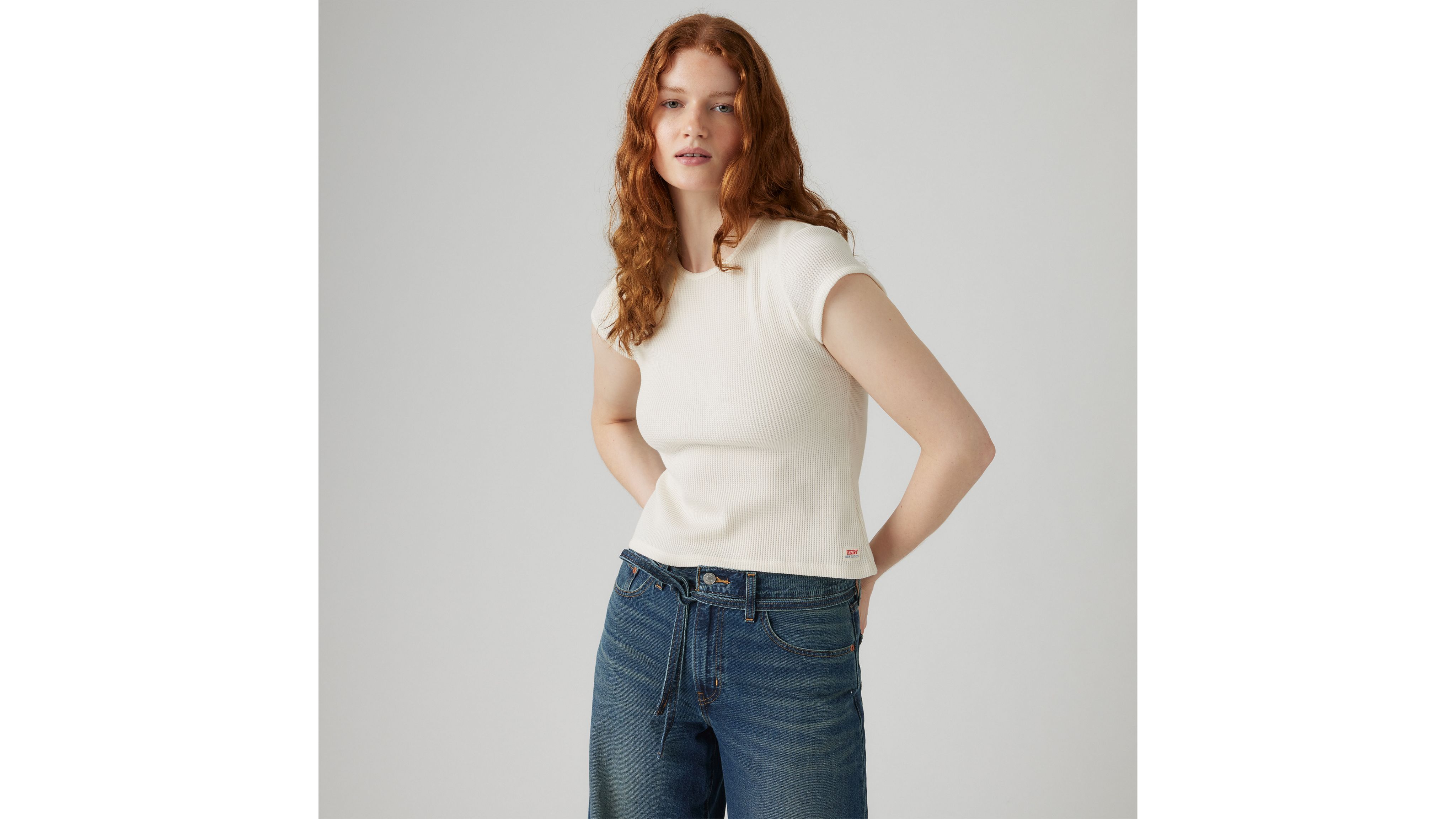 

Футболка с рукавами-крылышками из вафельного трикотажа Dry Goods Levi's, Gardenia - White