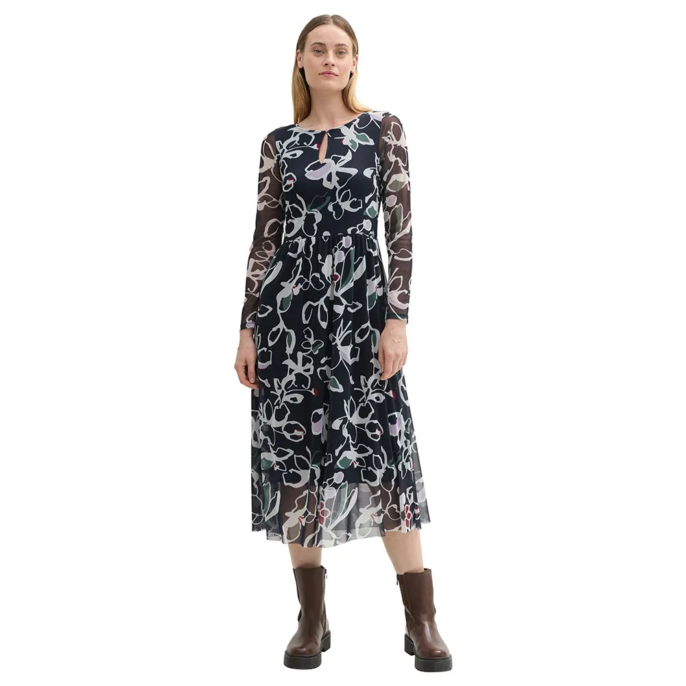 

Платье Tom Tailor Printed Mesh long sleeve long, синий
