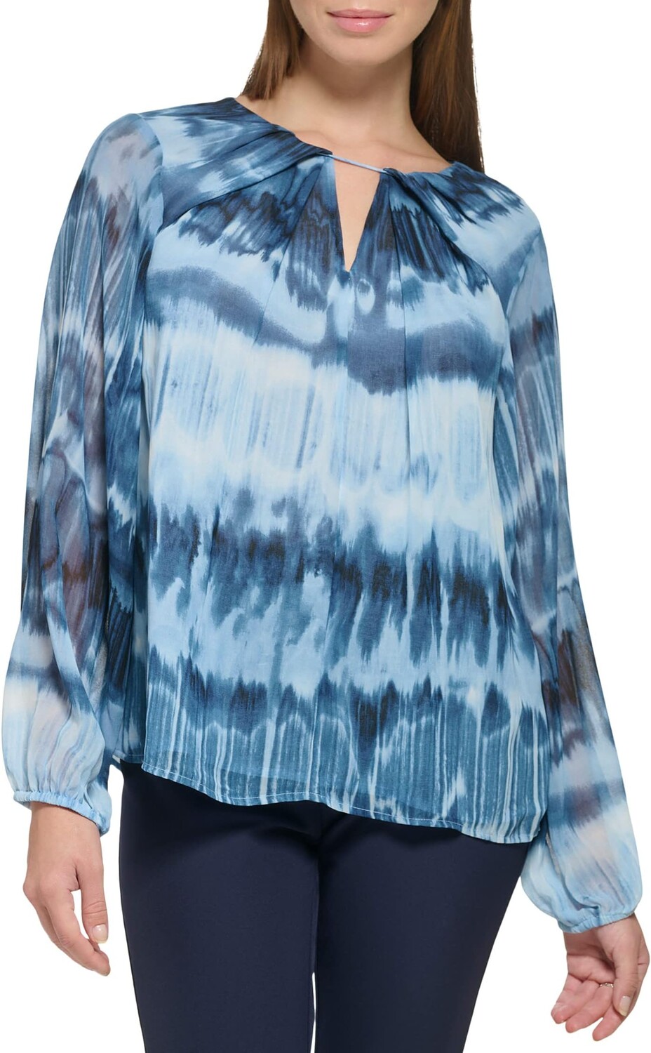 

Топ Calvin Klein Printed Shirred Front Long Sleeve, цвет Dusk/Black