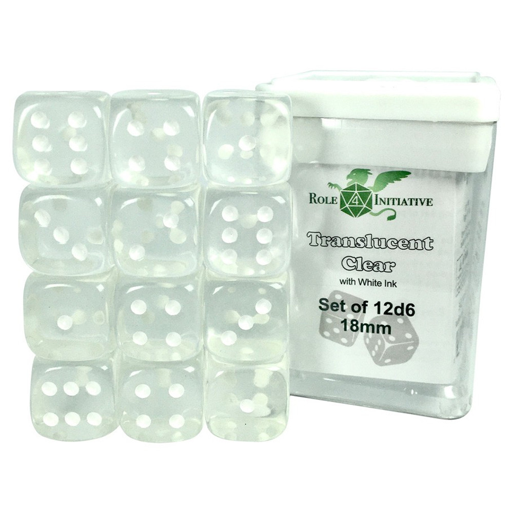 

Аксессуары Role 4 Initiative 18mm d6 Cube: Translucent - Clear w/ White Pips (12)